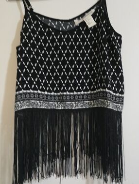 H&M Black and White Fringe Crop Top